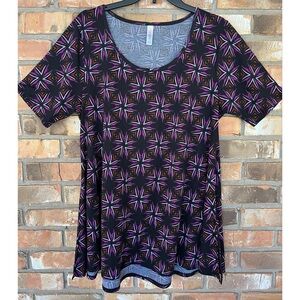 LuLaRoe Perfect T Women’s Black Red Multicolored Geometric Print Tunic Top Large